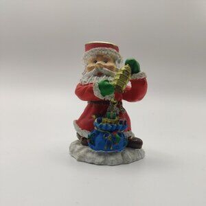 Resin Santa Claus Taper Candle Holder Figure Decor Lantern Gift Bag Sack 3.5"